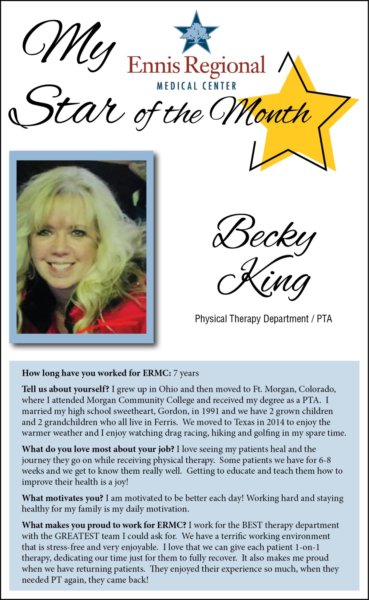 Star of the Month - Becky King