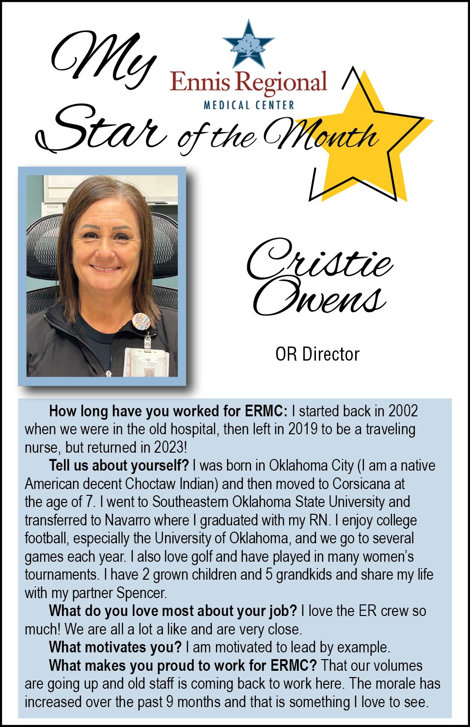 September 2024 Star of the Month - Christie Owens