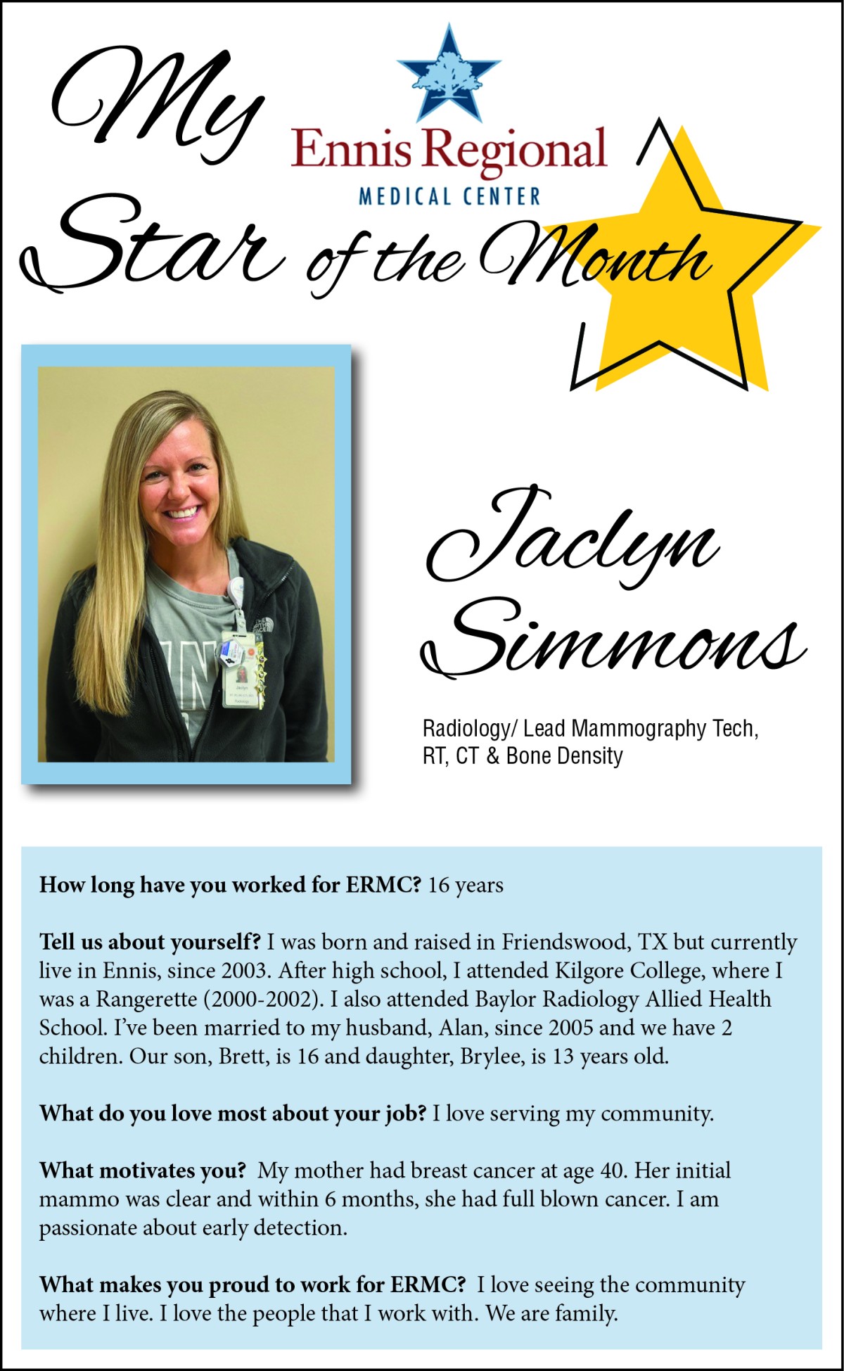 Star of the Month - Jaclyn Simmons