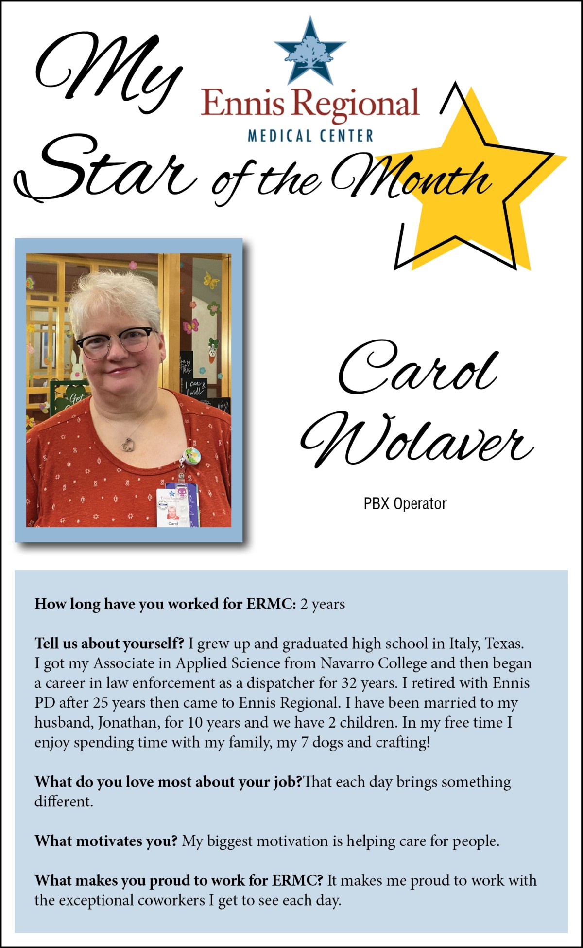 Star of the Month - Carol Wolaver